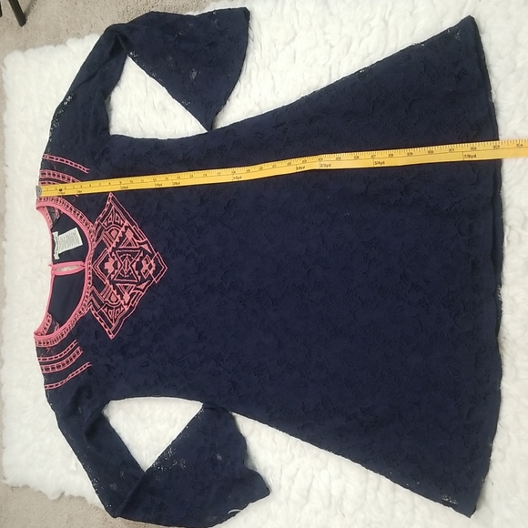 Flying Tomato Navy Blue Long Sleeves Laced Dress. S - Picture 12 of 14